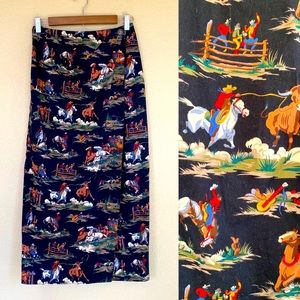 Vintage Wrap Skirt w/ Rodeo Cowboy Novelty Print
